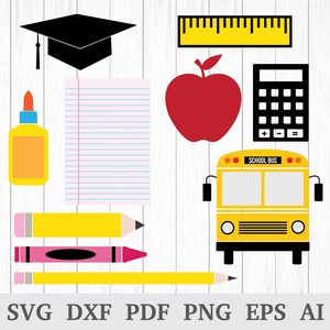 Escola SVG, Crayon SVG, ônibus escolar svg, lápis svg, professor SVG, Apple Svg, arquivos de corte, cricut e silhueta, dxf, ai, pdf, png, eps