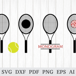 Tennis SVG, Tennis Racket SVG, Tennis Ball SVG, Tennis Monogram, Sports Monogram svg, cricut & silhouette, vinyl, dxf, ai, pdf, png, eps