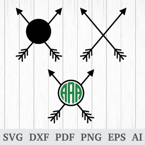 Arrow Monogram Frame SVG, Arrow Circle Monogram SVG, Arrow Frame svg cutting files, cricut & silhouette, screen, dxf, ai, pdf, png, eps