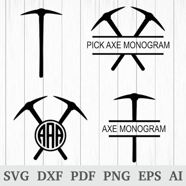 Pick Axe svg, Pickaxe svg file, Mining SVG, Pick axe monogram svg, Miner pick axe svg, cricut & silhouette, screen, dxf, ai, pdf, png, eps