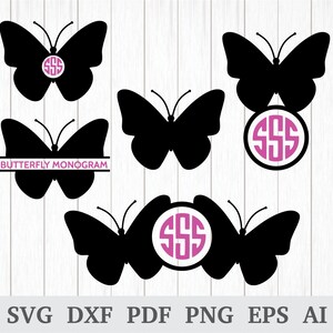 Butterfly SVG, Butterfly Monogram SVG, Butterflies svg, Butterfly Clipart / Vector, cricut & silhouette, vinyl, dxf, ai, pdf, png, eps