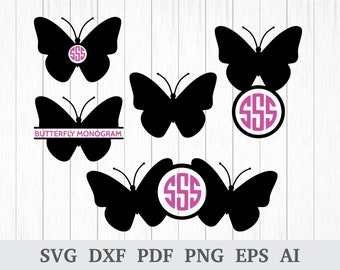 Papillon papillon monogramme SVG, SVG, svg de papillons, papillon Clipart / vecteur, cricut & silhouette, vinyle, dxf, ai, pdf, png, eps