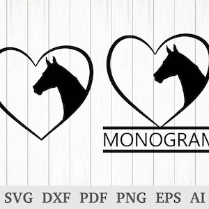 Horse Heart svg, Horse Monogram svg, Horse Love Svg, Horse with Heart Svg, Horse SVG files, Horse Head Svg, Horse svg, cricut, silhouette