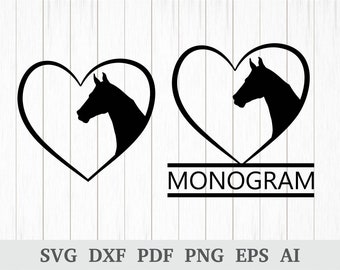 Horse Heart svg, Horse Monogram svg, Horse Love Svg, Horse with Heart Svg, Horse SVG files, Horse Head Svg, Horse svg, cricut, silhouette