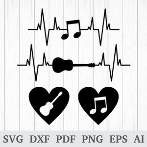 Heartbeat SVG, Heart Beat SVG, muziek hart SVG, hart Pulse Svg, Music svg, gitaar svg, cricut & silhouet, vinyl, dxf, ai, pdf, png, eps