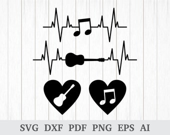 Heartbeat SVG, Heart Beat SVG, Music Heart SVG, Heart Pulse Svg, Music svg, Guitar svg, cricut & silhouette, vinyl, dxf, ai, pdf, png, eps
