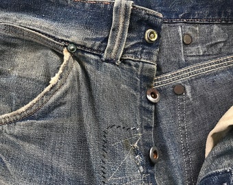Vintage 30's Indigo Denim Boro Patchwork Sashiko Repaired
