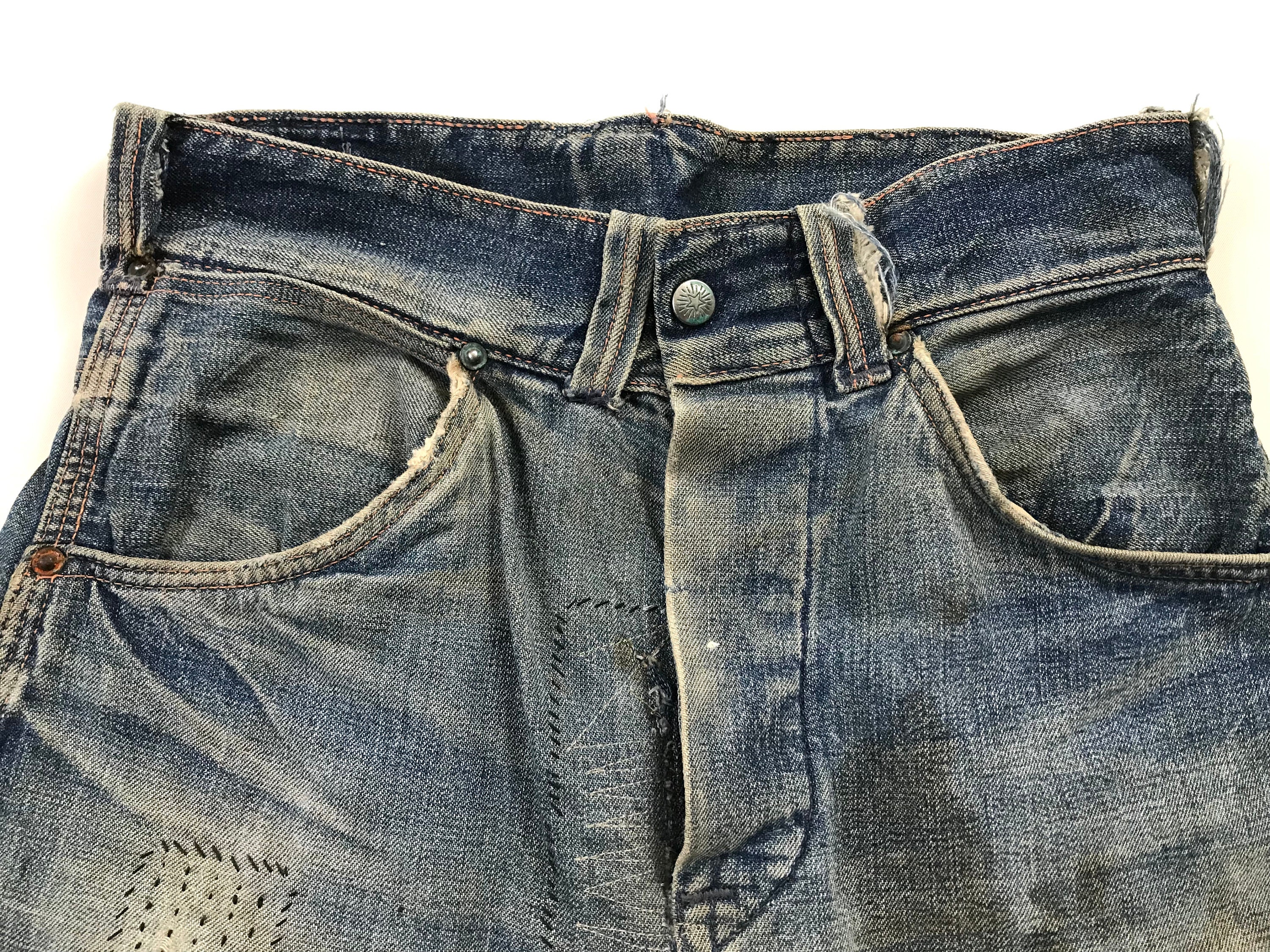 Vintage 30's Indigo Denim Boro Patchwork Sashiko Repaired