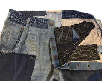 パンツ 40s denim painter pants dark color Vintage 40's Japanese Indigo Denim Boro Patchwork Sashiko