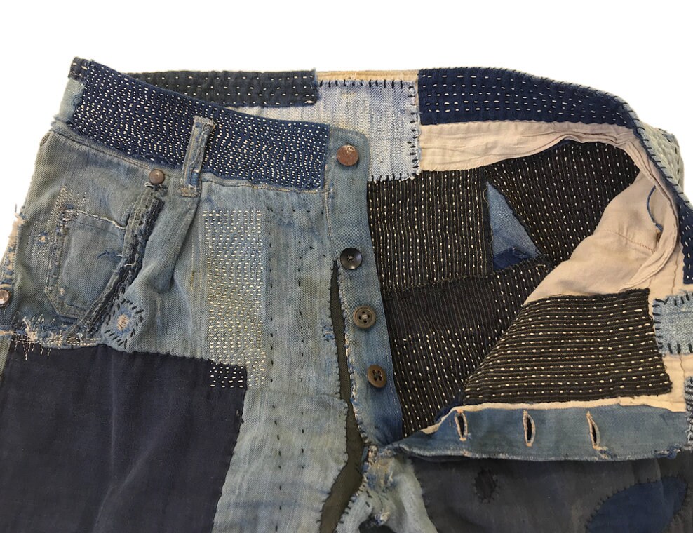 Vintage 40's Japanese Indigo Denim Boro Patchwork Sashiko Vintage 40's Japanese Indigo Denim Boro Patchwork Sashiko