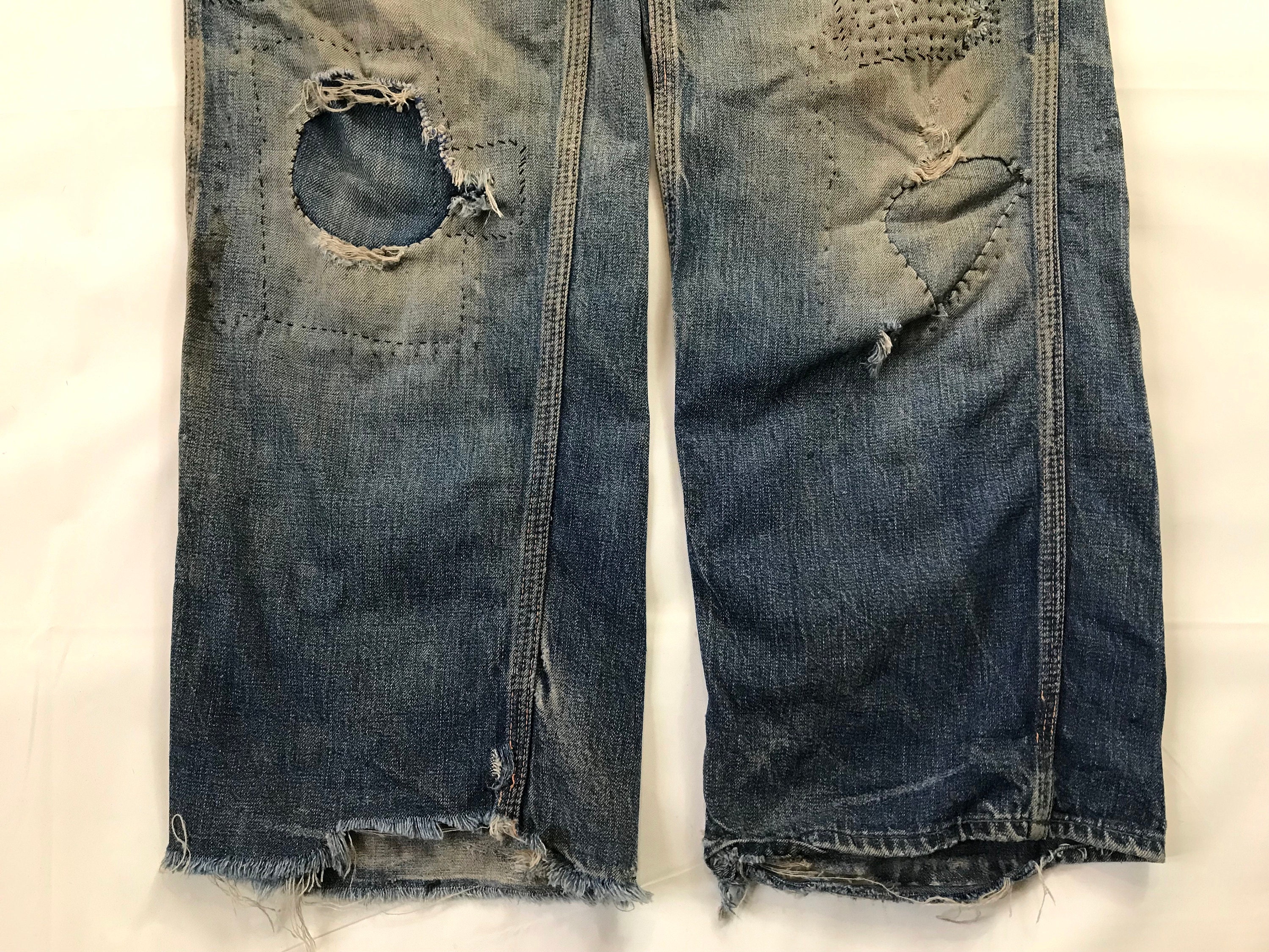 Vintage 30's Indigo Denim Boro Patchwork Sashiko Repaired Vintage 30's Indigo Denim Boro Patchwork Sashiko Repaired