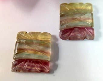 レインボーフローライト宝石ペア、彫刻フローライト石、フローライト宝石、フローライト彫刻宝石、卸売彫刻宝石ペア