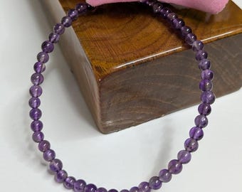 4mm Amethyst Bracelet - Dainty Amethyst Bead Bracelet - Minimalist Crystal Jewelry - February Birthstone Gift