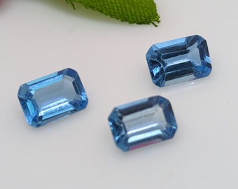 Minimalist Swiss Blue Topaz Earring Pair, Rectangle Shape Blue Topaz Gemstone Pair, Faceted Blue Topaz Pair, Blue Topaz Jewelry Making: