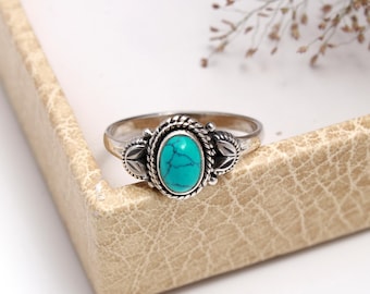 925 Sterling Silver Ring, Boha Ring, Turquoise Ring, Gift For Her Turquoise Ring, Handmade Oval Shape Ring ,100% Natural Gemstone Ring