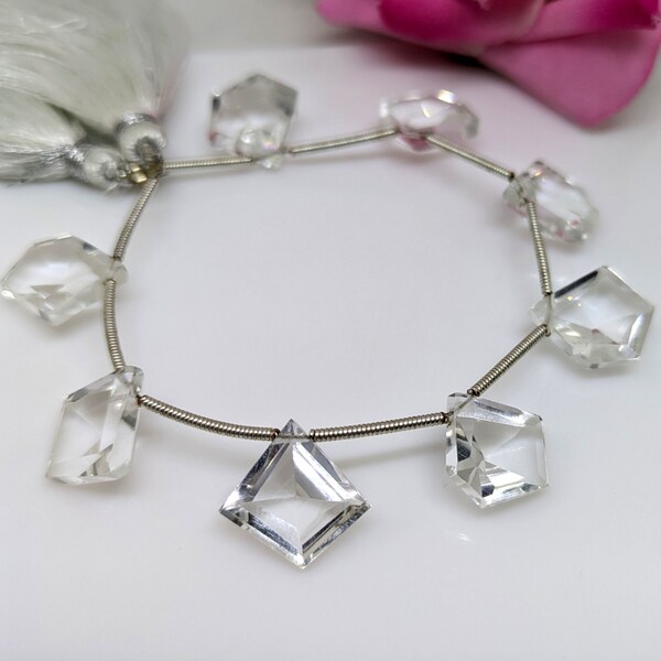 Clear Quartz Gemstone Briolette, Slice Cut Clear Quartz, Clear Quartz Briolette Beads, Jewelry Making, Gift for her