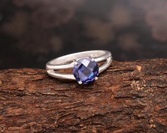 Natural Blue Gemstone Ring, Silver Statement Ring, Jewelry Making Blue Stone, Round Cut Gemstone, Wedding Ring, Anniversary gift For Woman