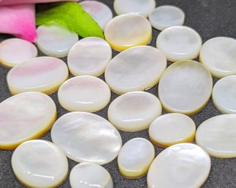 Nácar natural, piedra preciosa de nácar con engaste natural, piedras de engaste de forma ovalada plana, fabricación de joyas de nácar