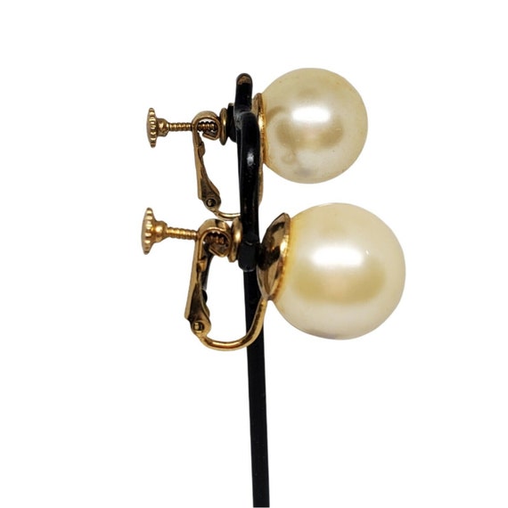 Vintage Signed Marvella Faux Pearl Clip On Earrin… - image 6