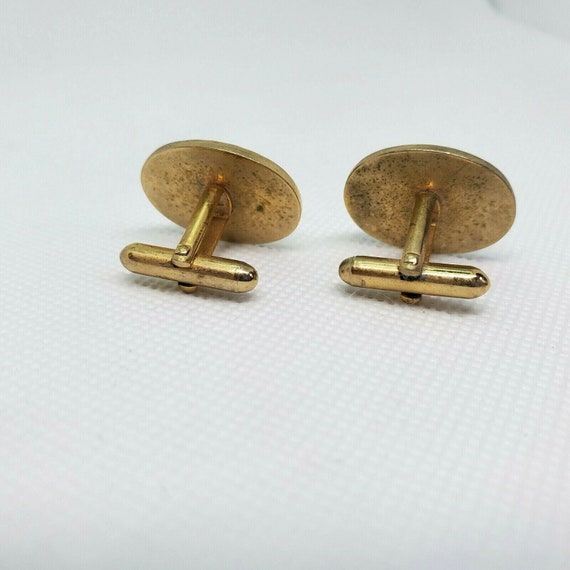 Boutons De Manchette Vintage Swank - Ovales, Soufflés, Gravés Or - Occasion