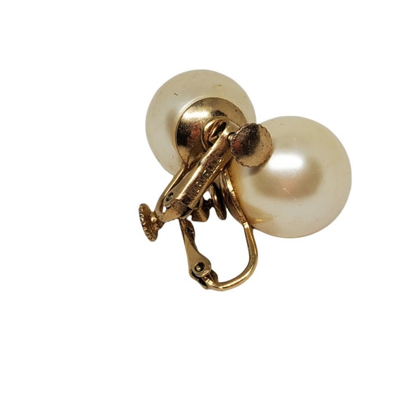 Vintage Signed Marvella Faux Pearl Clip On Earrin… - image 2
