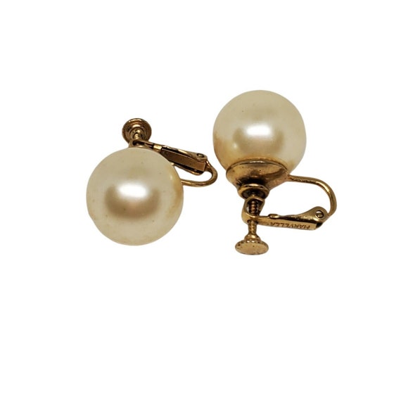 Vintage Signed Marvella Faux Pearl Clip On Earrin… - image 3