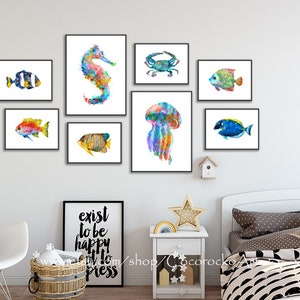 Niños arte impresión conjunto costero pared arte playa casa | Etsy