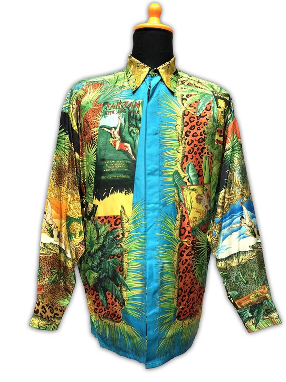 Gianni Versace Silk Shirt Tarzan Leopard 1990s