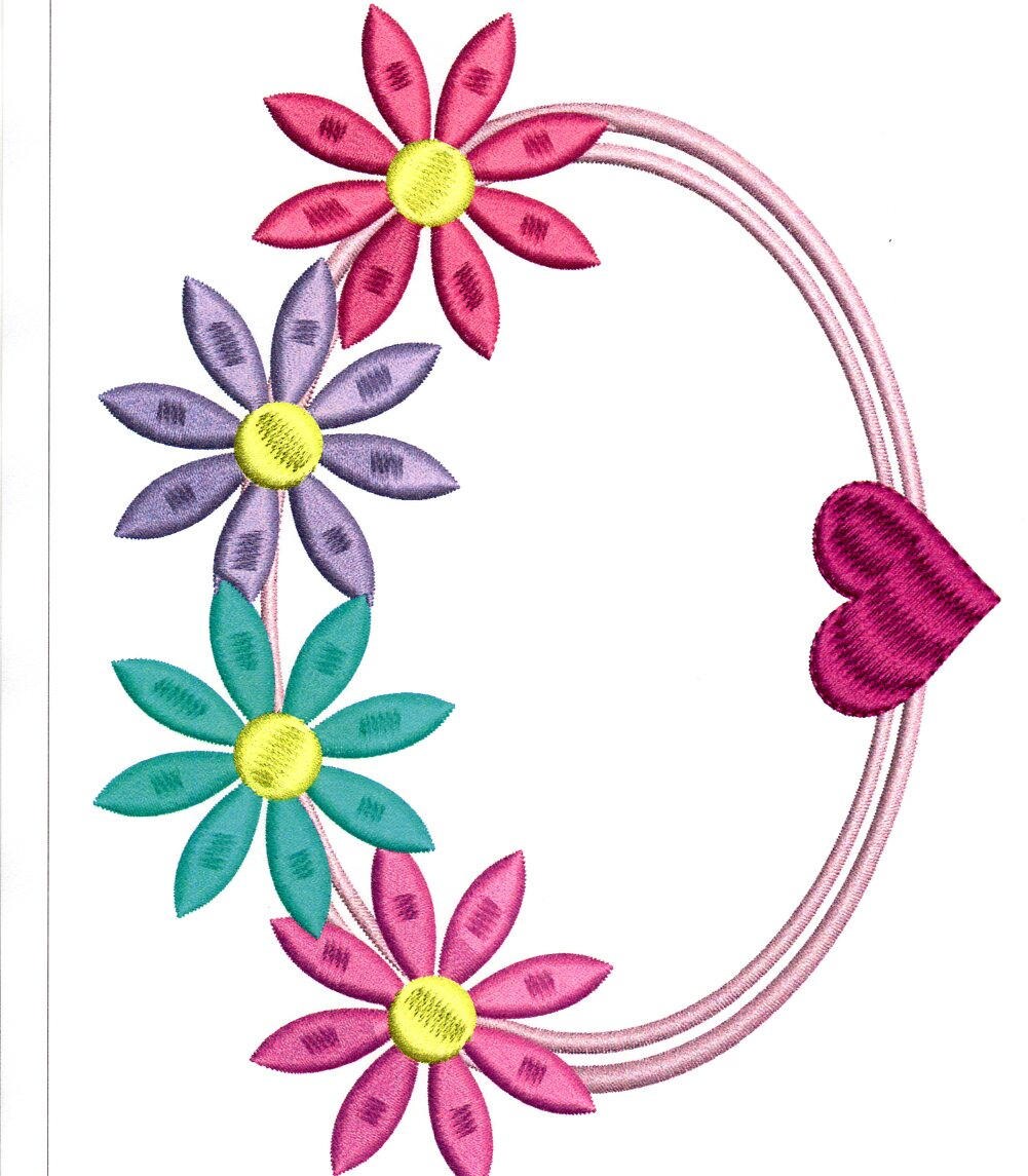 Embroidery Design Flower Oval Frame Embroidery Flowers Etsy