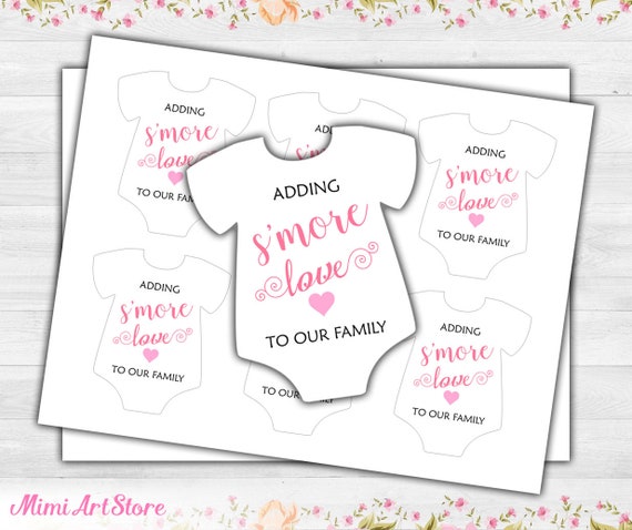 S\u2019more Baby Shower Favor Tags Party Favor Gift Tags Adding S/'more Love To Our Family Tags Mini Onesie Girl Baby Shower Smore Favor Tags