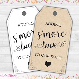 S’more Baby Shower Favor Tags. We Are Adding S&#39;more Love To Our Family Tags. Baby Shower Smores Favor Tags. Rustic Party Favor Gift Tags