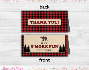 Lumberjack Treat Bag Toppers. Printable Lumberjack Birthday Party Favor Bag Topper. Woodland Bear S'more Treat Favor Toppers. Buffalo Plaid