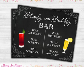 Bloody and Bubbly Bar Sign. Printable Mimosa and Bloody Mary Bar Sign. Chalkboard Wedding Bar Sign. Open Bar Sign. Mimosa Bridal Brunch Sign