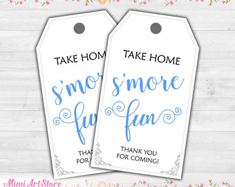 S'more Favor Tag. S'mores Fun Gift Tags. Take Home S'more Fun Thank You Tag. Boy Baby Shower S'more Tag Winter Birthday Party Treat Tag Blue