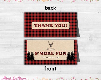 Lumberjack Treat Bag Toppers. Printable Lumberjack Birthday Party Favor Bag Topper. Woodland Deer S'more Treat Favor Toppers. Buffalo Plaid