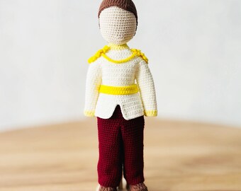 Crochet Boy Doll clothes Pattern, Amigurumi prince outfit tutorial, 10 inch boy doll clothes , hair wig, boots, uniform, crochet toy costume