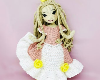 Crochet doll pattern, amigurumi princess doll pattern, crochet princess pattern, doll hair crochet pattern, crochet doll princess crown