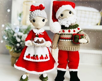 Crochet pattern Santa Claus and Mrs. Claus, crochet doll pattern, amigurumi doll pattern, Christmas dolls crochet pattern, doll clothes pdf