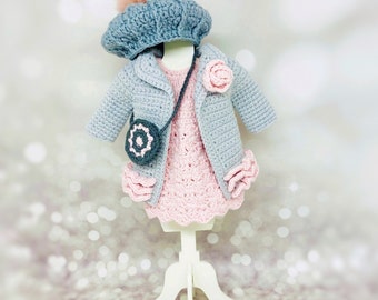 Amigurumi doll clothes pattern, crochet doll outfit, Amigurumi doll clothes, doll coat crochet pattern, doll beret crochet pattern