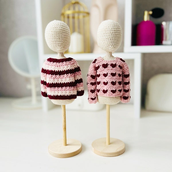 Amigurumi doll clothes pattern, crochet doll outfit, Amigurumi doll clothes, crochet basic doll sweater crochet pattern,  basic doll sweater