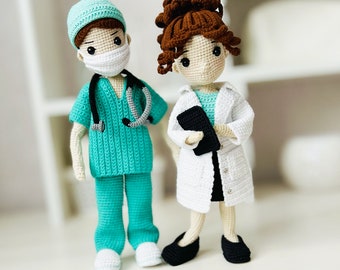 DOCTOR crochet pattern, crochet doll pattern, amigurumi doctors pattern, stethoscope crochet pattern, doctor doll with clothes pattern