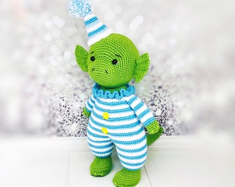 Patrón de dragón a crochet, dinosaurio amigurumi, tutorial de juguete de animal a crochet, dragón con ropa, gorro de cumpleaños, amigurumi fácil para principiantes