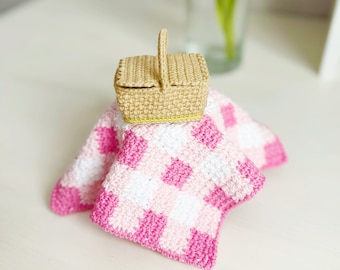 Häkelanleitung für Puppenkorb & karierte Decke, Amigurumi Accessoires (PDF-Muster)