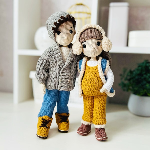 Crochet pattern couple in love, crochet doll pattern, amigurumi doll pattern, boy body pattern, doll with clothes pattern, pregnant doll pdf