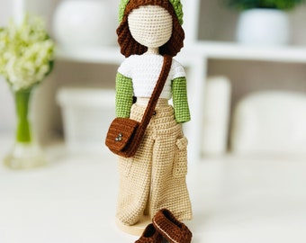 Crochet Doll Outfit Pattern, Amigurumi Clothes, Bag, Hat, Pants (PDF Pattern)