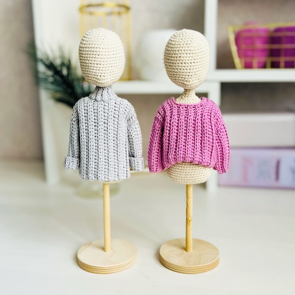 Patrón ropa muñeca amigurumi, conjunto muñeca crochet, ropa muñeca amigurumi, patrón crochet suéter muñeca básica crochet, cuello tortuga muñeca