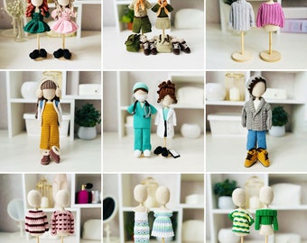 Amigurumi clothes pattern, crochet toy outfit, removable doll clothes, crochet doll dress, coat, boots and accessories, clothes Bundle PDF