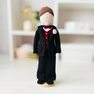 Amigurumi groom clothes pattern, crochet boy doll outfit, groom doll crochet pattern, crochet doll suit, crochet doll tuxedo pattern