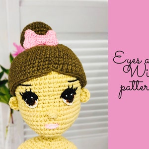 Crochet eyes pattern, Amigurumi doll hair pattern, crochet doll pattern, doll hair wig, amigurumi doll eyes pattern, crochet doll hair
