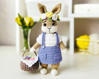Crochet bunny pattern, crochet rabbit pattern, amigurumi bunny pattern, Easter basket crochet pattern, crochet eggs, amigurumi basket pdf